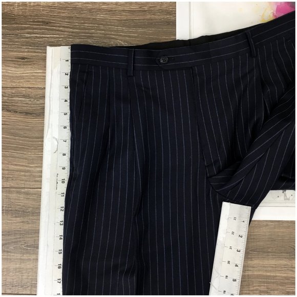 Stafford Mens Suit 2 Piece Set Size 42R Jacket Blazer Pants Wool Silk Navy Blues - Picture 15 of 16